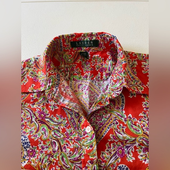 Ralph Lauren Women's printed blouse with 3/4 sleeves and button-down collar sz S - Picture 3 of 9
